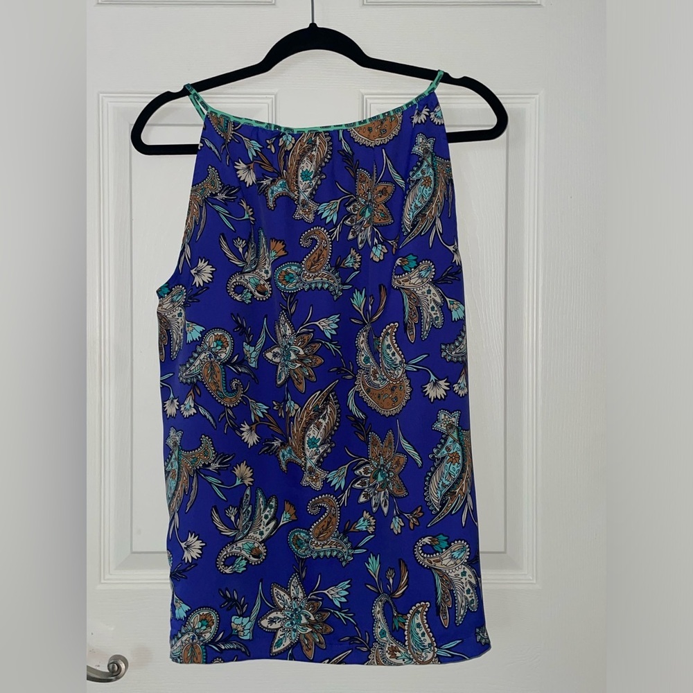 LOFT Blue Paisley Print Sleeveless Camisole with Teal Trim - Picture 4 of 5